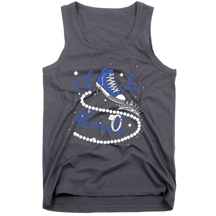 Royal Blue Chucks And Pearls Tank Top