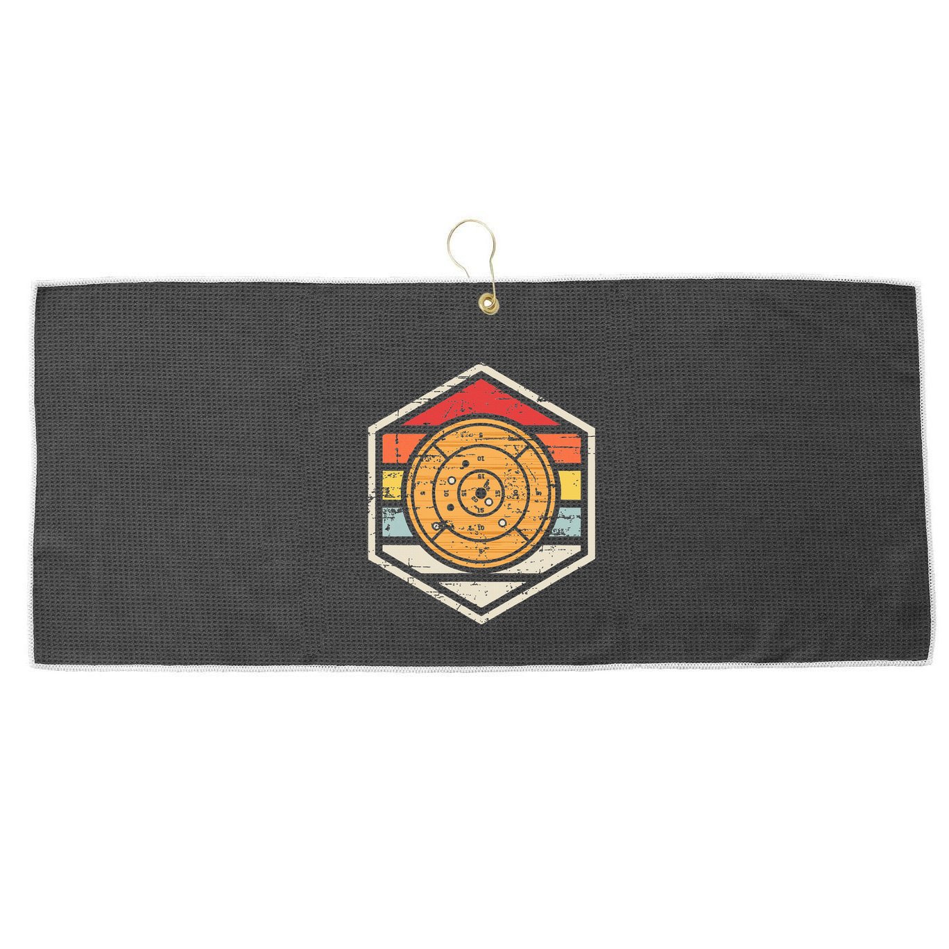 Retro Badge Crokinole Board Large Microfiber Waffle Golf Towel