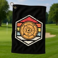 Retro Badge Crokinole Board Golf Towel