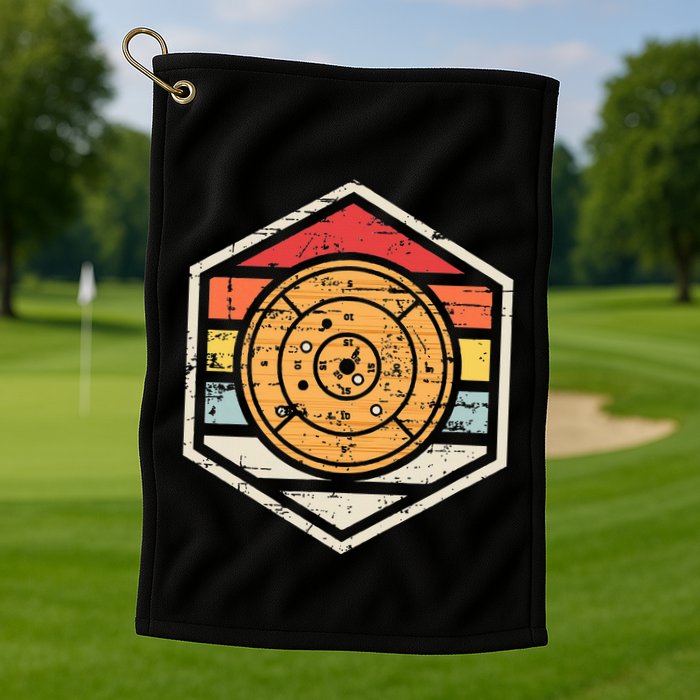 Retro Badge Crokinole Board Golf Towel