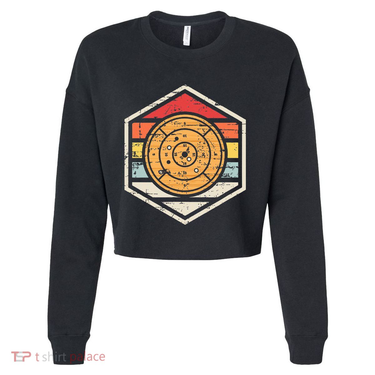 Retro Badge Crokinole Board Cropped Pullover Crew