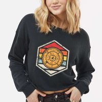 Retro Badge Crokinole Board Cropped Pullover Crew