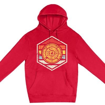 Retro Badge Crokinole Board Premium Pullover Hoodie