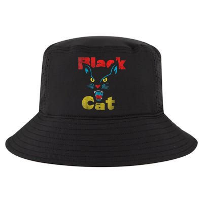 Retro Black Cat Retro Fireworks Vintage Halloween Cool Comfort Performance Bucket Hat