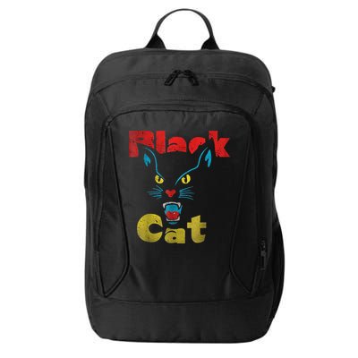Retro Black Cat Retro Fireworks Vintage Halloween City Backpack