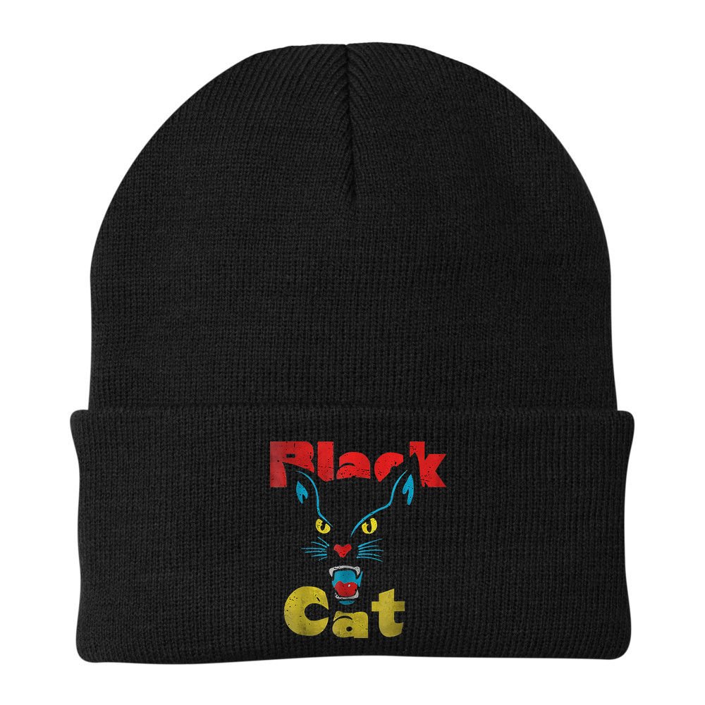 Retro Black Cat Retro Fireworks Vintage Halloween Beanie
