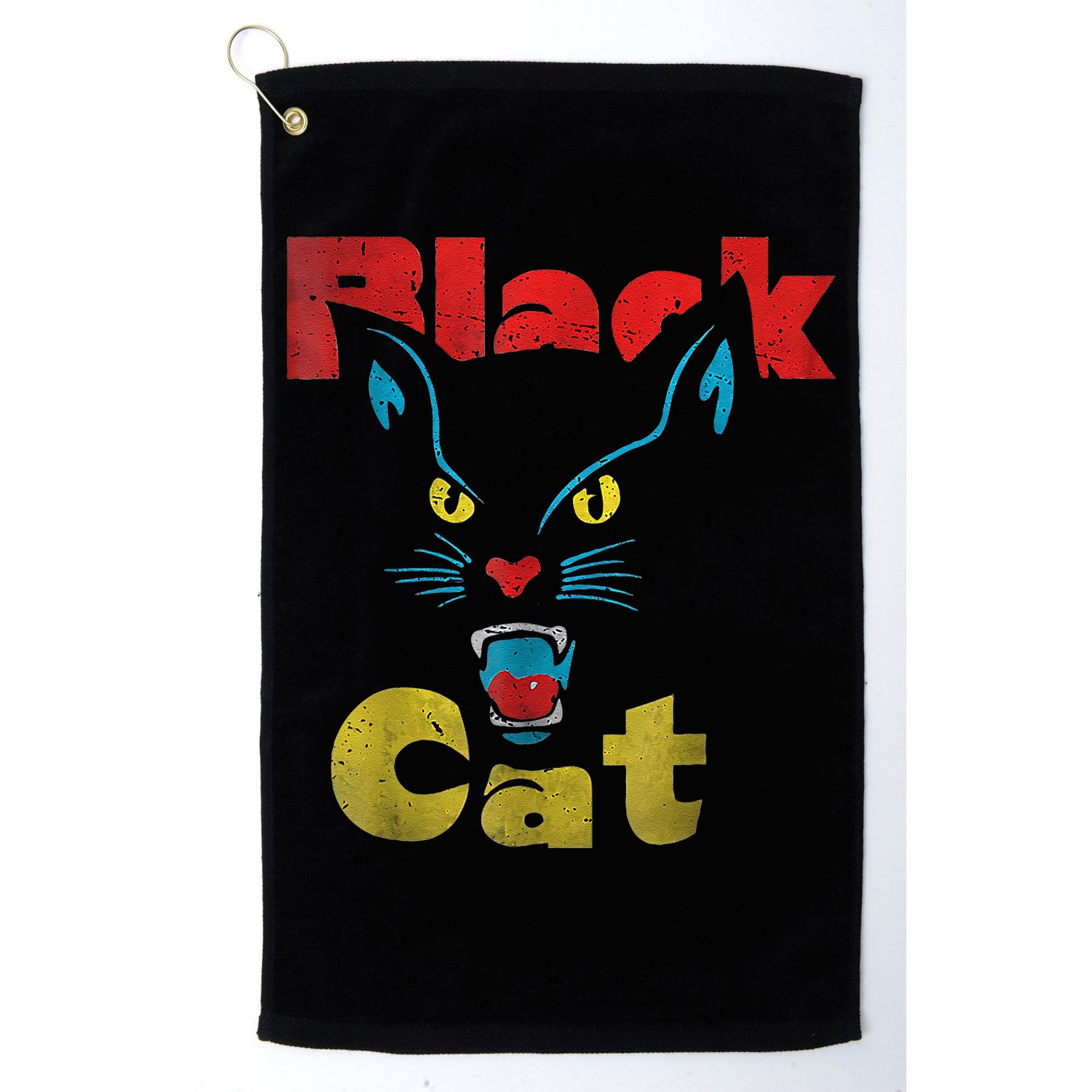 Retro Black Cat Retro Fireworks Vintage Halloween Golf Towel