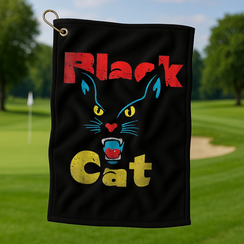 Retro Black Cat Retro Fireworks Vintage Halloween Golf Towel