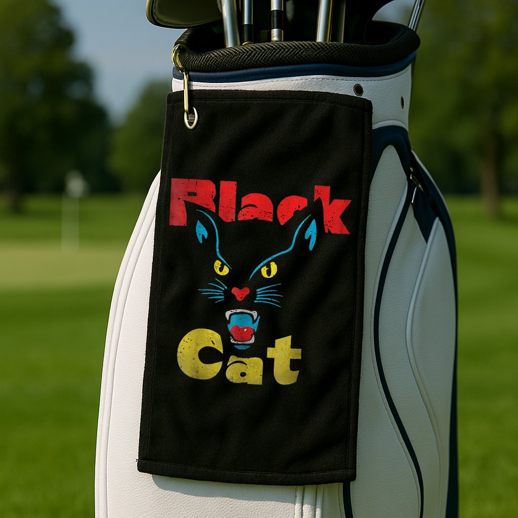 Retro Black Cat Retro Fireworks Vintage Halloween Golf Towel