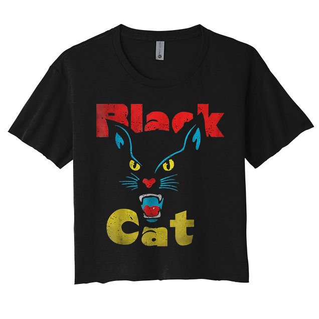 Retro Black Cat Retro Fireworks Vintage Halloween Crop Top