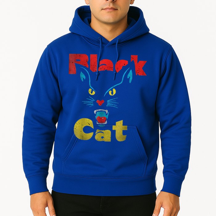 Retro Black Cat Retro Fireworks Vintage Halloween Hoodie