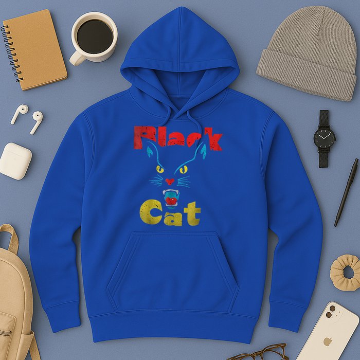 Retro Black Cat Retro Fireworks Vintage Halloween Hoodie