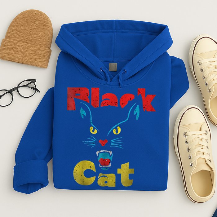 Retro Black Cat Retro Fireworks Vintage Halloween Hoodie