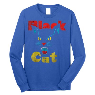 Retro Black Cat Retro Fireworks Vintage Halloween Long Sleeve Shirt
