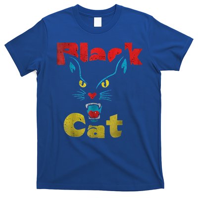 Retro Black Cat Retro Fireworks Vintage Halloween T-Shirt