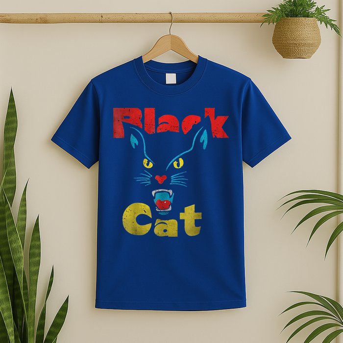 Retro Black Cat Retro Fireworks Vintage Halloween T-Shirt