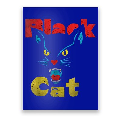 Retro Black Cat Retro Fireworks Vintage Halloween Poster