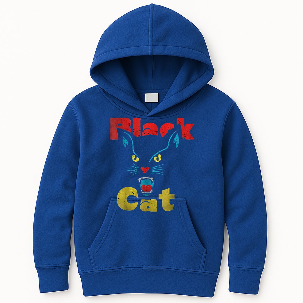 Retro Black Cat Retro Fireworks Vintage Halloween Kids Hoodie