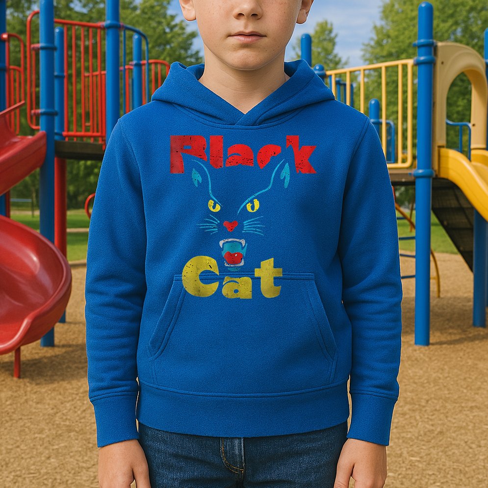 Retro Black Cat Retro Fireworks Vintage Halloween Kids Hoodie