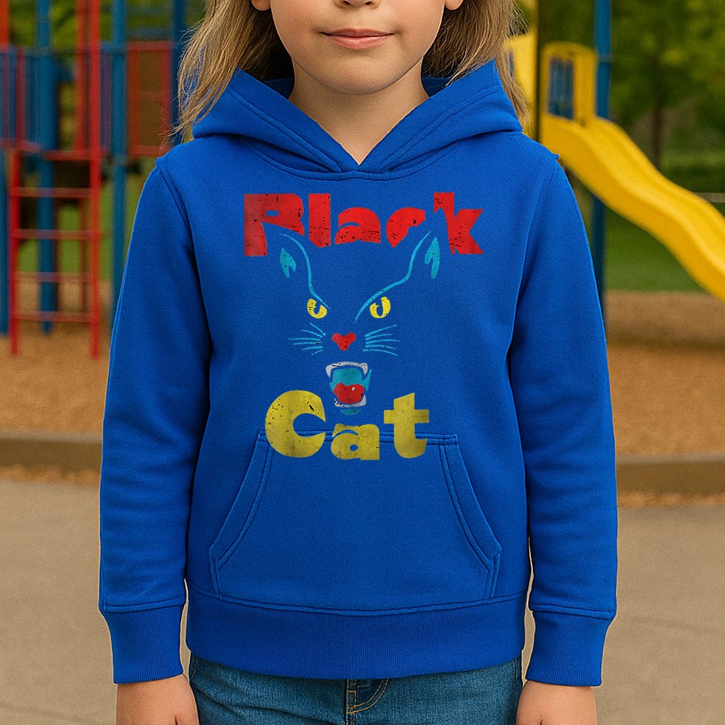 Retro Black Cat Retro Fireworks Vintage Halloween Kids Hoodie