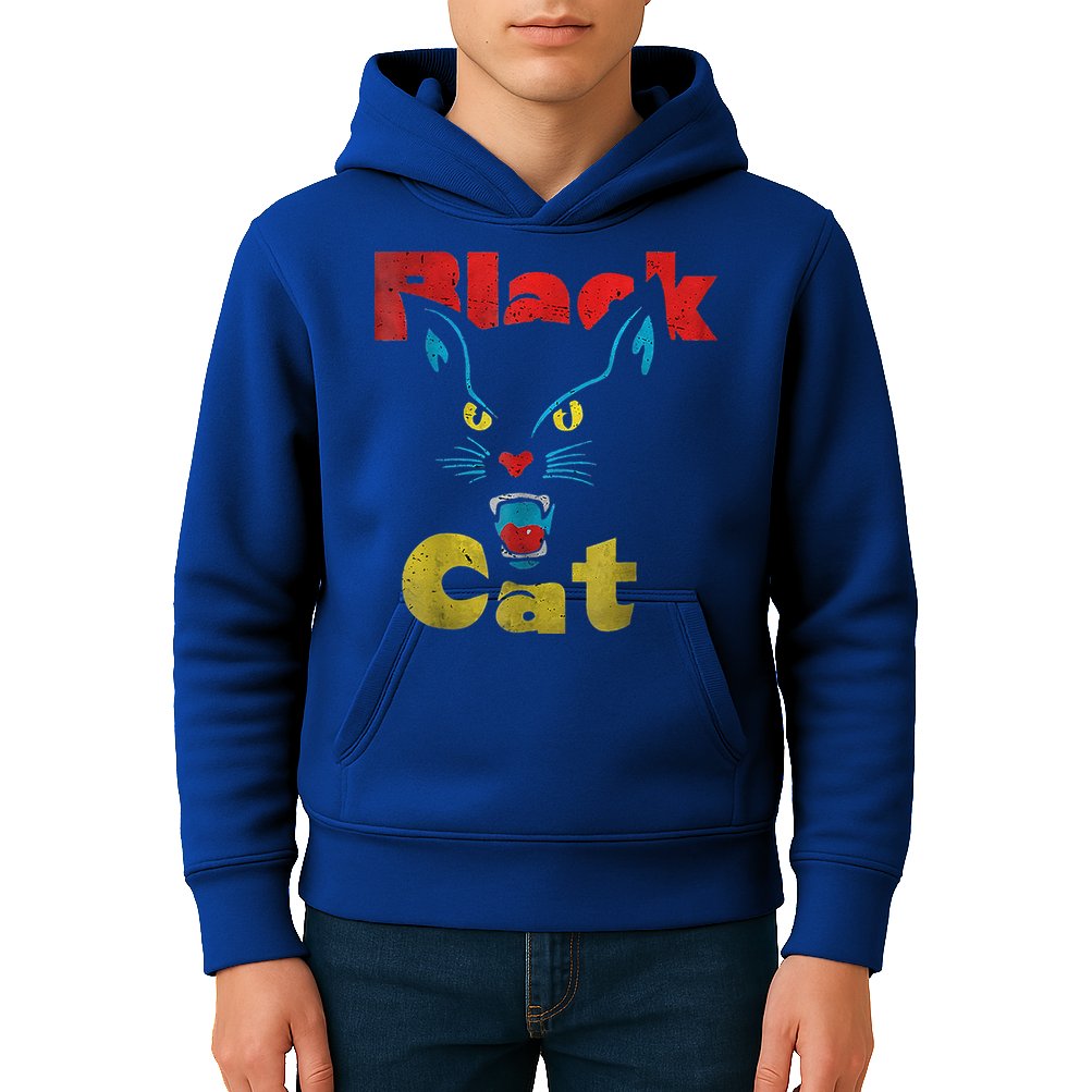 Retro Black Cat Retro Fireworks Vintage Halloween Kids Hoodie
