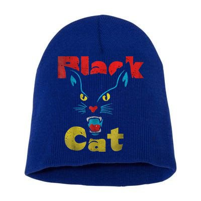 Retro Black Cat Retro Fireworks Vintage Halloween Short Acrylic Beanie