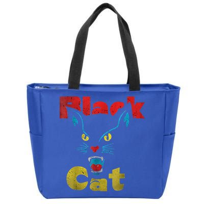Retro Black Cat Retro Fireworks Vintage Halloween Zip Tote Bag