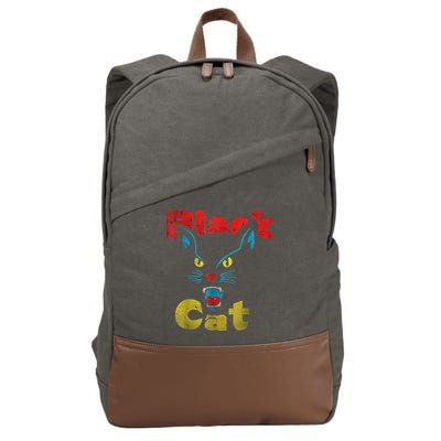 Retro Black Cat Retro Fireworks Vintage Halloween Cotton Canvas Backpack