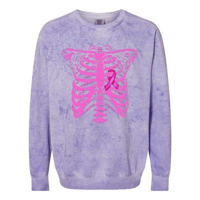 Ribbon Breast Cancer Awareness Halloween Skeleton Colorblast Crewneck Sweatshirt