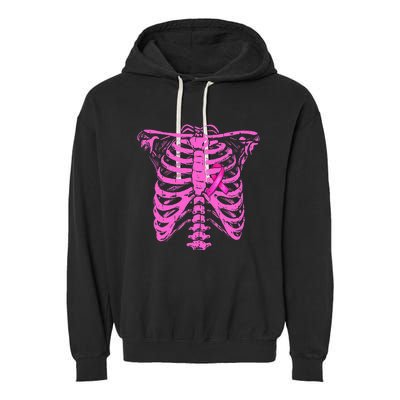 Ribbon Breast Cancer Awareness Halloween Skeleton Garment-Dyed Fleece Hoodie