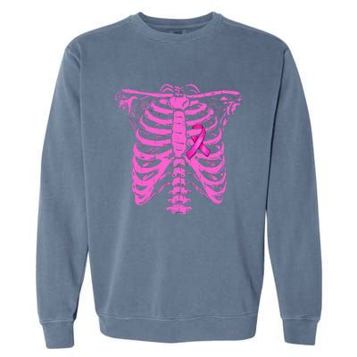 Ribbon Breast Cancer Awareness Halloween Skeleton Garment-Dyed Sweatshirt