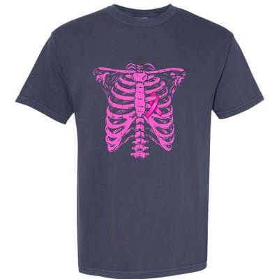 Ribbon Breast Cancer Awareness Halloween Skeleton Garment-Dyed Heavyweight T-Shirt