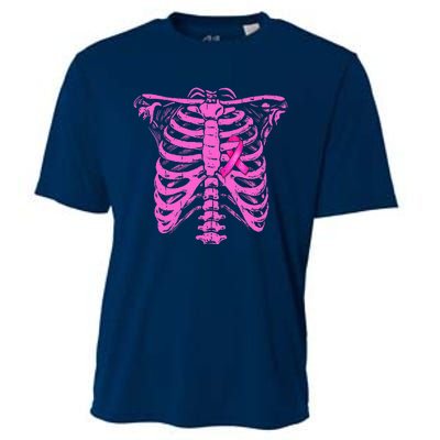 Ribbon Breast Cancer Awareness Halloween Skeleton Cooling Performance Crew T-Shirt