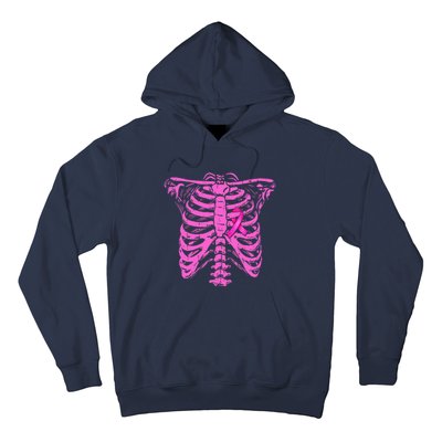 Ribbon Breast Cancer Awareness Halloween Skeleton Hoodie