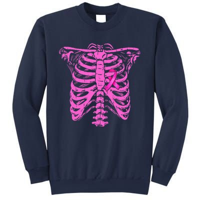 Ribbon Breast Cancer Awareness Halloween Skeleton Sweatshirt