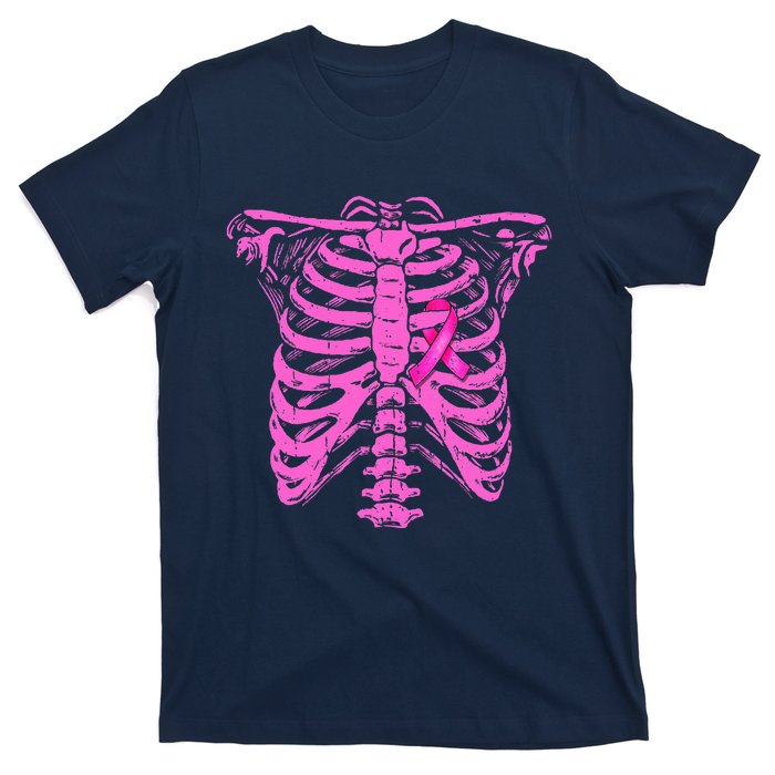 Ribbon Breast Cancer Awareness Halloween Skeleton T-Shirt