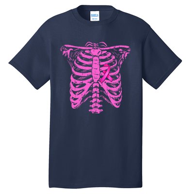 Ribbon Breast Cancer Awareness Halloween Skeleton Tall T-Shirt