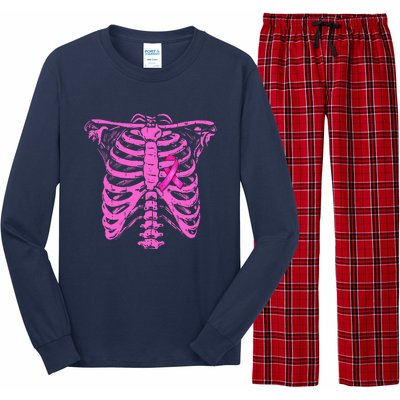 Ribbon Breast Cancer Awareness Halloween Skeleton Long Sleeve Pajama Set