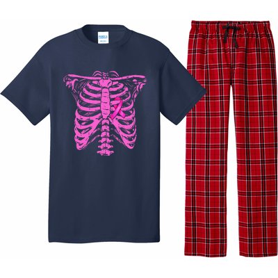 Ribbon Breast Cancer Awareness Halloween Skeleton Pajama Set