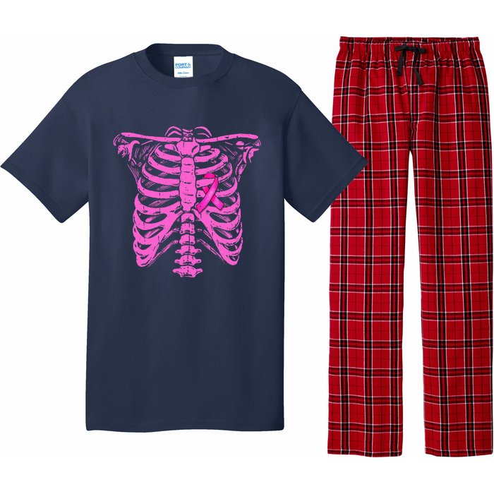 Ribbon Breast Cancer Awareness Halloween Skeleton Pajama Set