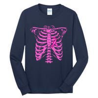 Ribbon Breast Cancer Awareness Halloween Skeleton Tall Long Sleeve T-Shirt