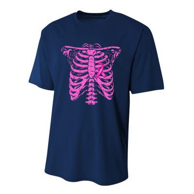 Ribbon Breast Cancer Awareness Halloween Skeleton Performance Sprint T-Shirt