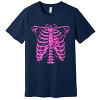 Ribbon Breast Cancer Awareness Halloween Skeleton Premium T-Shirt