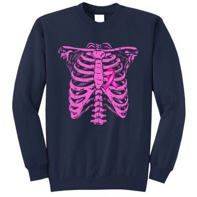 Ribbon Breast Cancer Awareness Halloween Skeleton Tall Sweatshirt