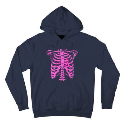 Ribbon Breast Cancer Awareness Halloween Skeleton Tall Hoodie