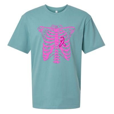 Ribbon Breast Cancer Awareness Halloween Skeleton Sueded Cloud Jersey T-Shirt