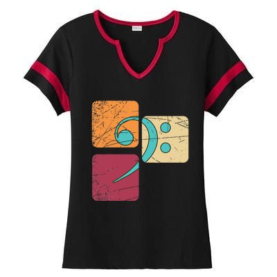 Retro Bass Clef Musician Composer Music Note Bass Clef Ladies Halftime Notch Neck Tee