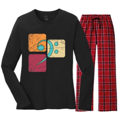 Retro Bass Clef Musician Composer Music Note Bass Clef Women's Long Sleeve Flannel Pajama Set 