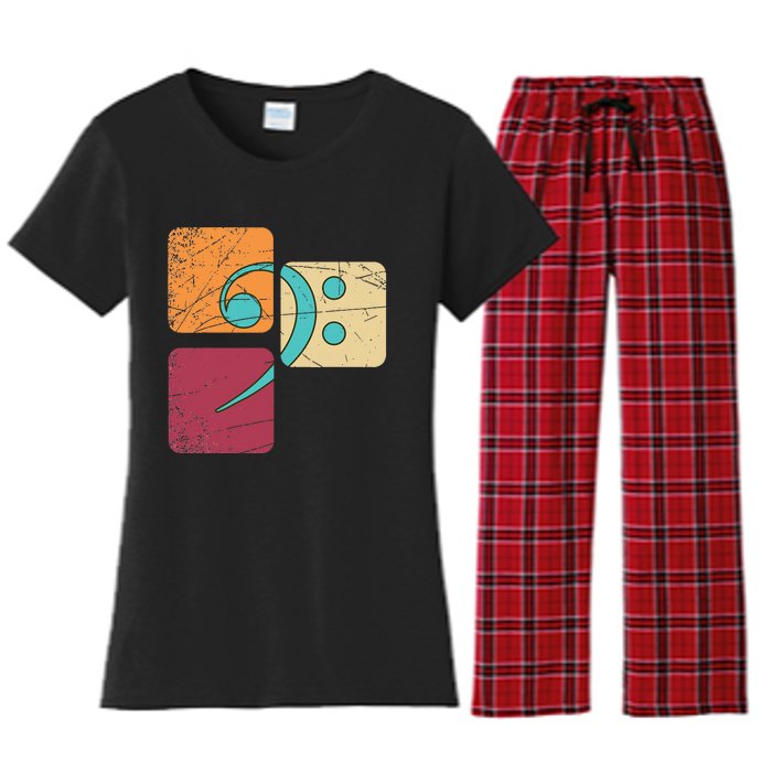 Retro Bass Clef Musician Composer Music Note Bass Clef Women's Flannel Pajama Set