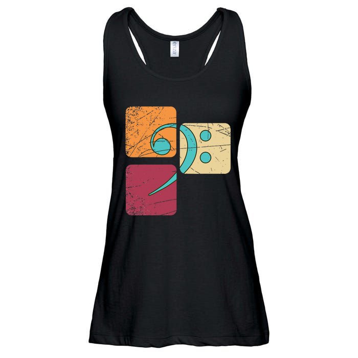 Retro Bass Clef Musician Composer Music Note Bass Clef Ladies Essential Flowy Tank